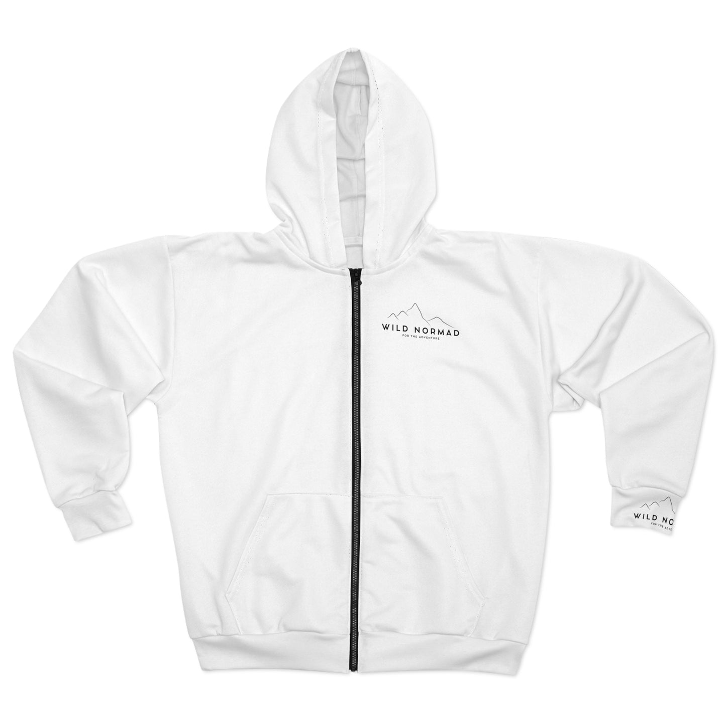 Mens Wild Normad Zip Hoodie - Front, Cuff and Waistband Branding
