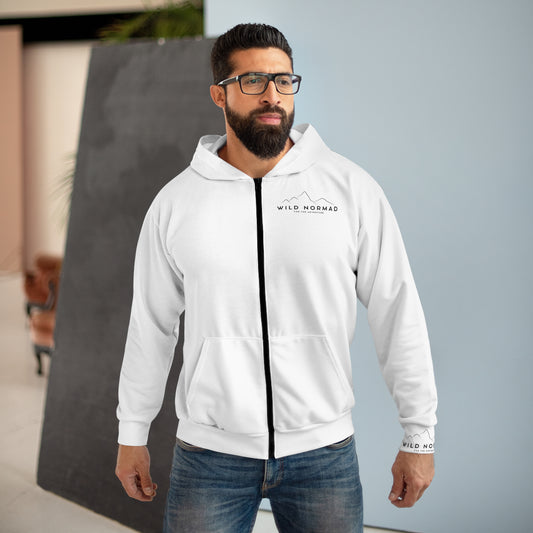 Mens Wild Normad Zip Hoodie - Front, Cuff and Waistband Branding