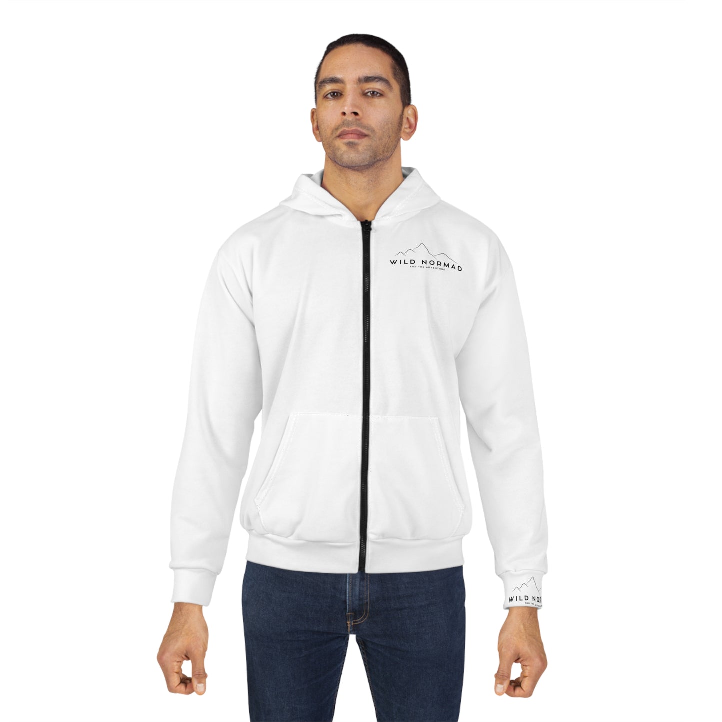 Mens Wild Normad Zip Hoodie - Front, Cuff and Waistband Branding